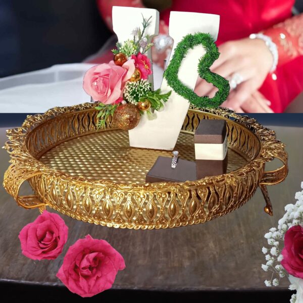 flower letter adorned metal tray