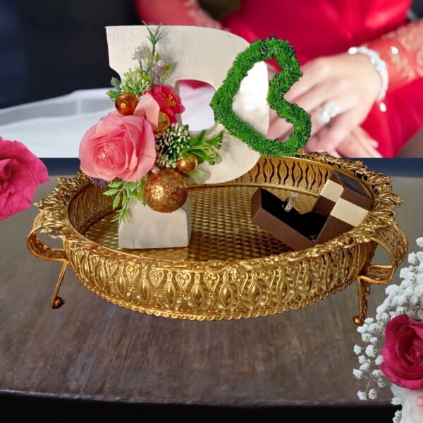 Elegance floral alphabet adorned metal tray