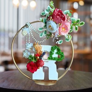 Ring stand decoration with personalized floral alphabet