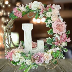 floral hoop stand with personalized carved alphabet