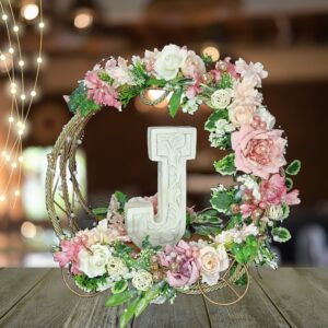 floral hoop stand with personalized carved alphabet