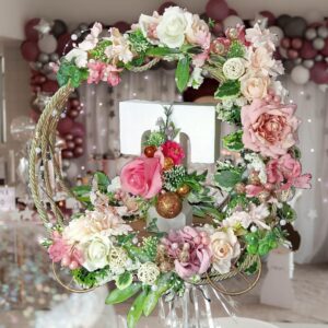 floral hoop stand with personalized floral alphabet