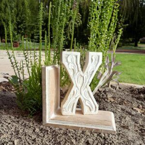 personalized carved alphabet with rustic stand